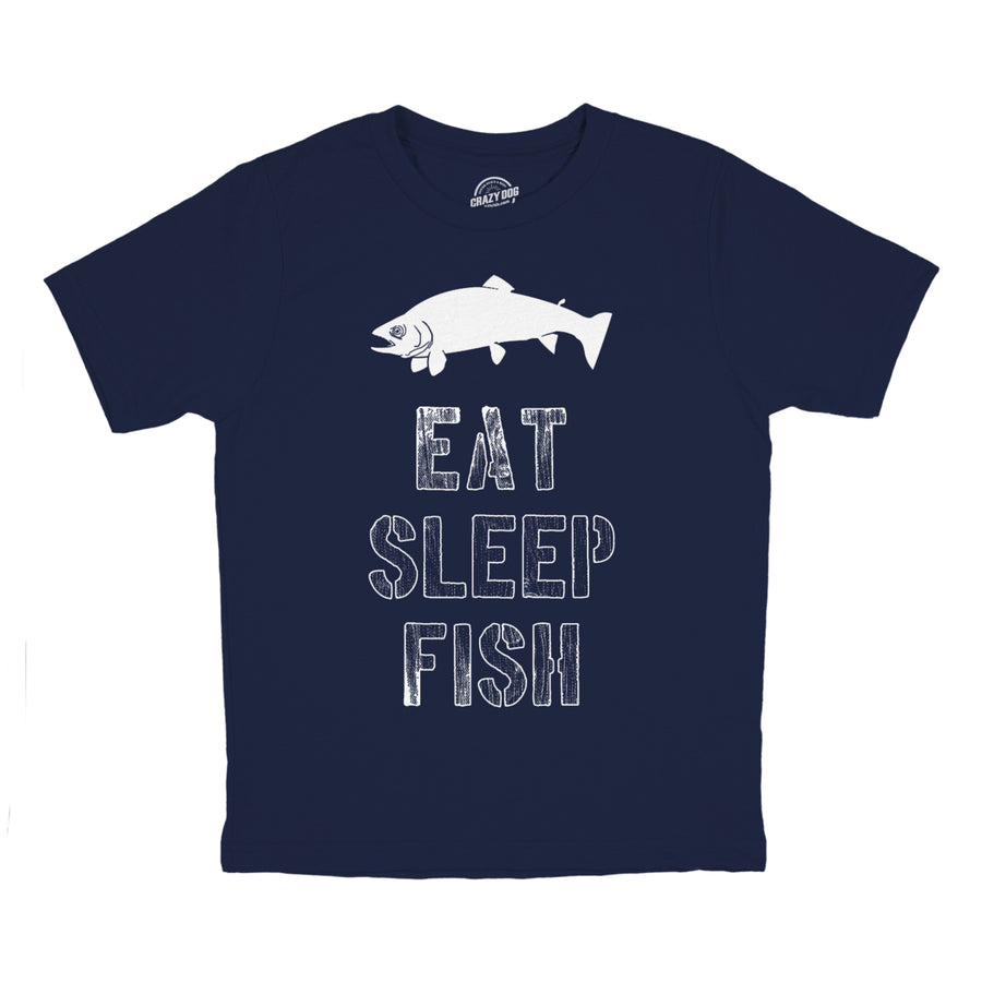 Youth Eat Sleep Fish T Shirt Funny Fishing Tee Cool Graphic Fun Crazy for Kids Image 1