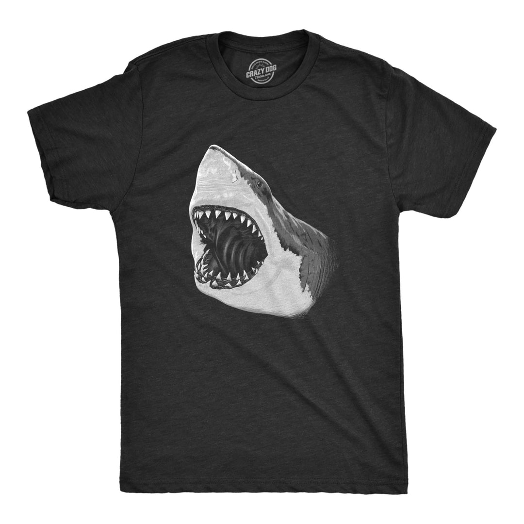 Mens Great White Shark T shirt Pearly Teeth Jaws Attacking Cool Graphic Tee Image 1