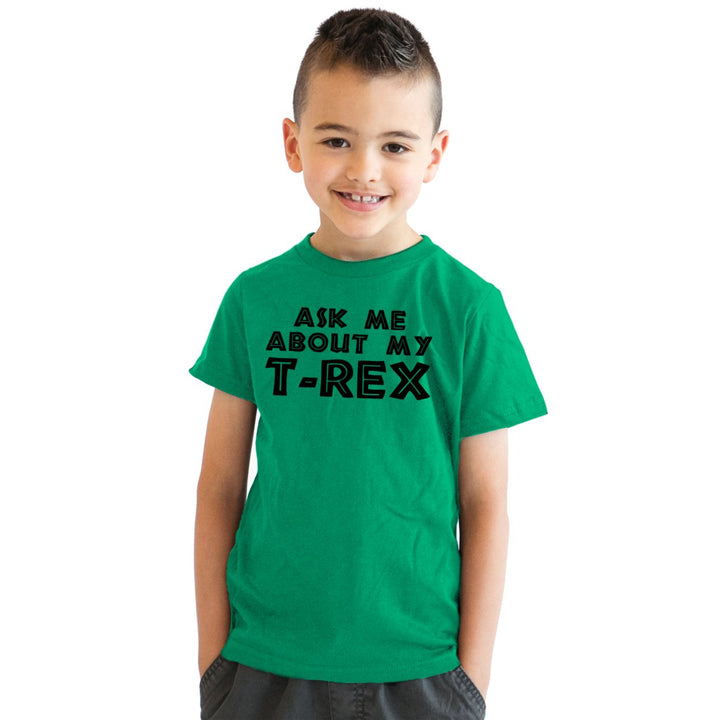 Youth Ask Me About My Trex T Shirt Funny Cool Dinosaur Flip Graphic Print Kids Image 1