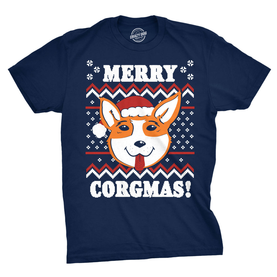 Mens Merry Corgmas T shirt Funny Corgi Graphic Dog Ugly Christmas Sweater Tee Image 1