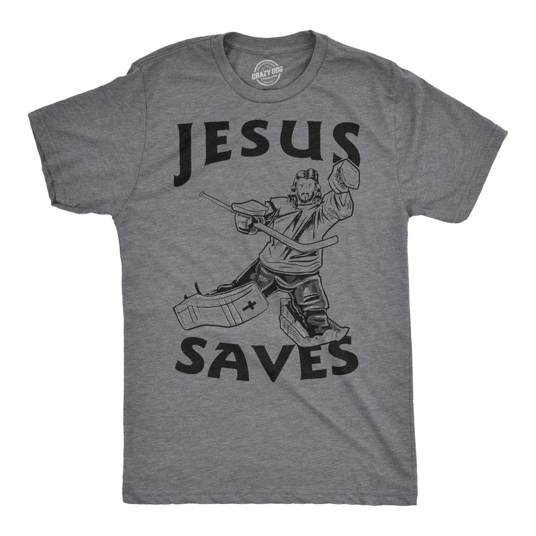 Jesus Saves Hockey Goal T Shirt Funny Religious Christian Faith Hilarious Tee Image 1