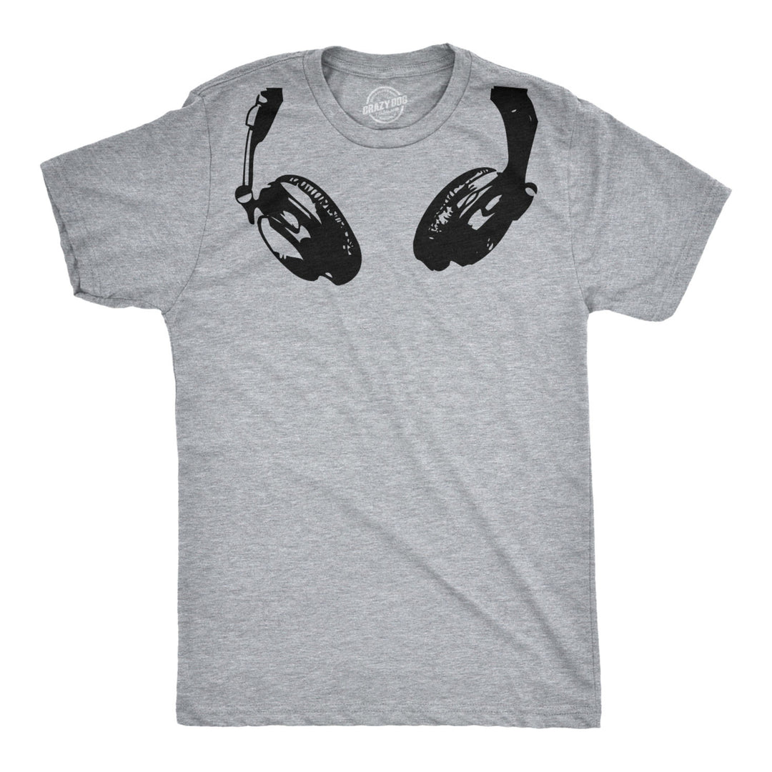 Headphones Around The Neck T Shirt Cool Music Rock And Roll DJ Tee Image 1