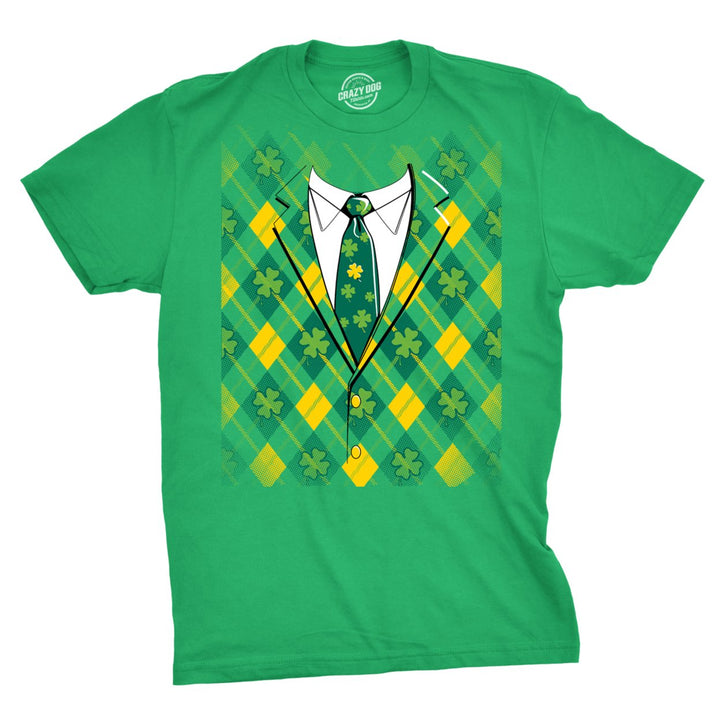 Plaid Green Tuxedo T Shirt Funny Saint Patricks Day Irish Shamrock St Pats Tee Image 1
