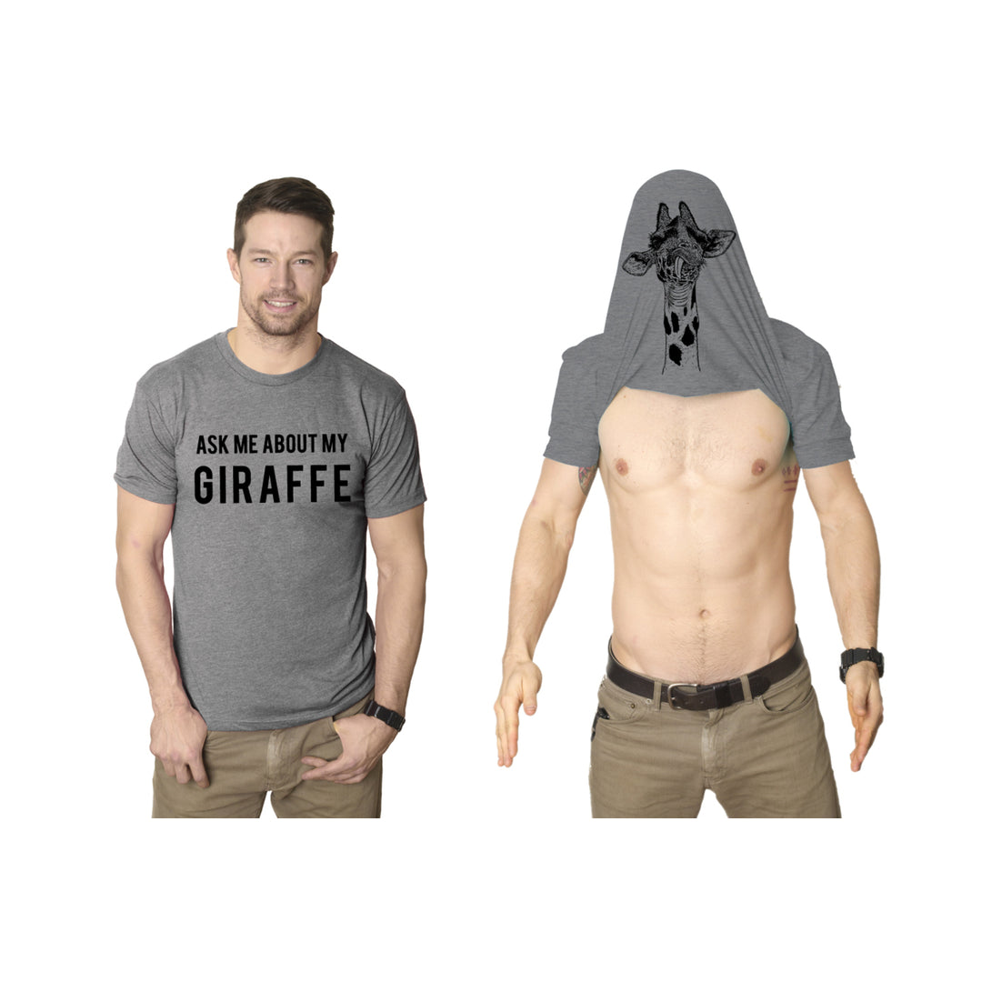 Ask Me About My Giraffe T Shirt Funny Animal Flip Cool Graphic Hilarious Tee Image 1