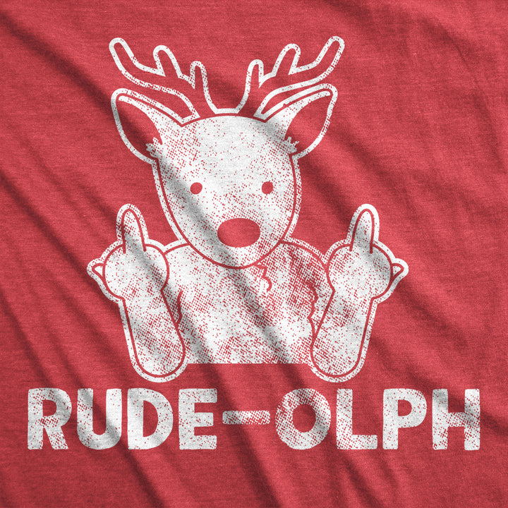 Womens Rude-olph Tshirt Funny Christmas Rudolph The Reindeer Middle Finger Tee Image 2