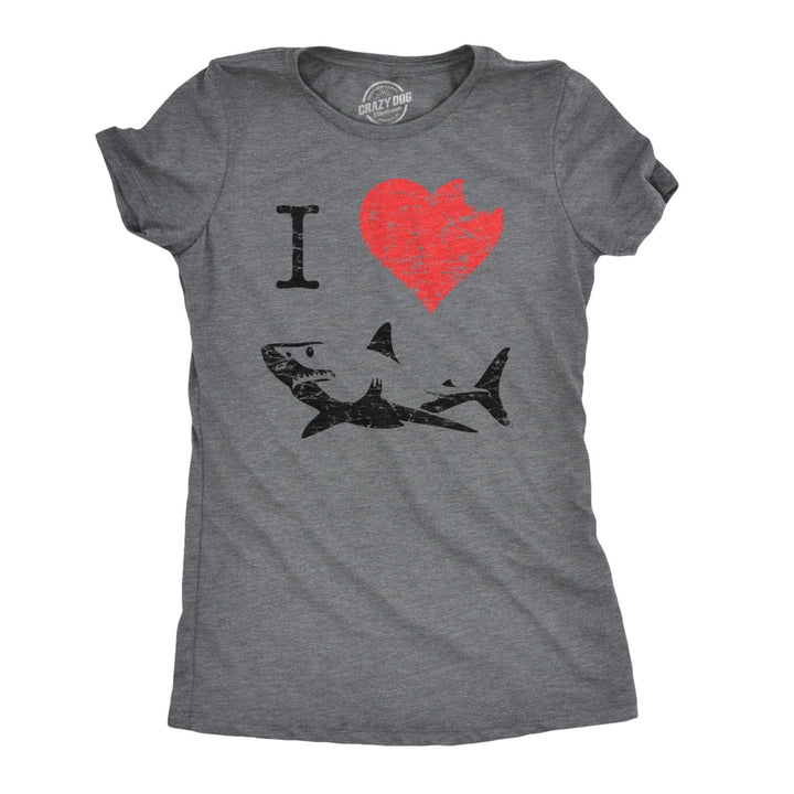 Womens I Love Sharks T Shirt Shark Bite Shirt Vintage Graphic Tee for Ladies Image 1