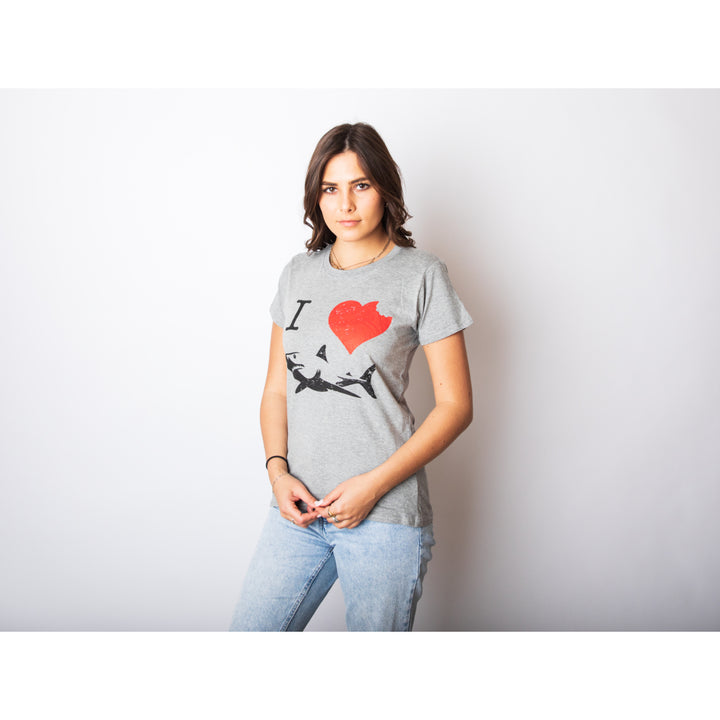 Womens I Love Sharks T Shirt Shark Bite Shirt Vintage Graphic Tee for Ladies Image 4