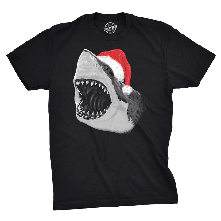 Mens Santa Jaws T Shirt Cool Christmas Gift Shark Funny Graphic Adult Humor Image 1