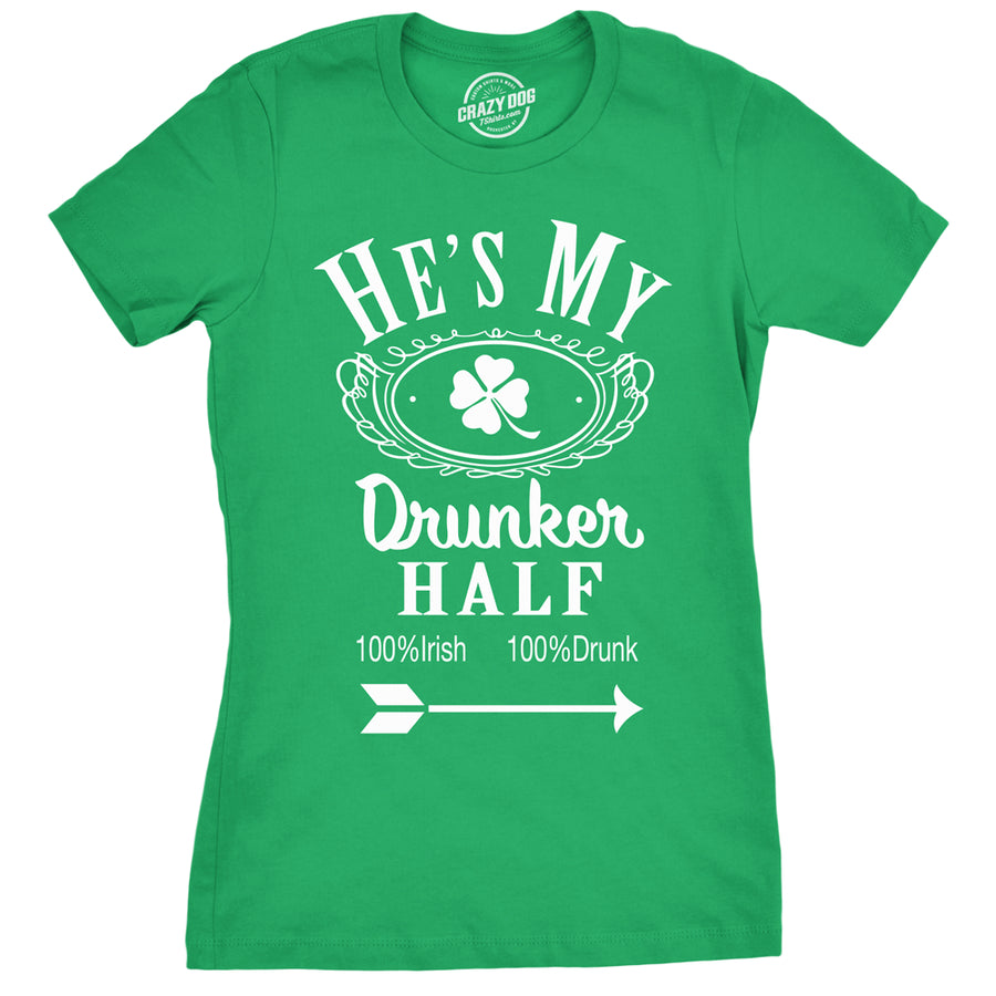 Womens Hes My Drunker Half Funny Party Couple Pub Crawl Shamrock Cute T Shirt Image 1