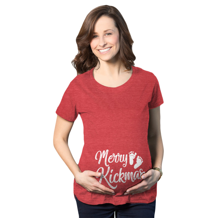 Maternity Merry Kickmas Pregnancy Tshirt Cute Christmas Tee Image 1