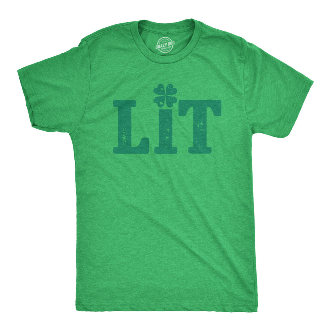 Mens Lit Shamrock T Shirt Funny Day Drinking Saint Patricks Day St Patty Tee Image 1