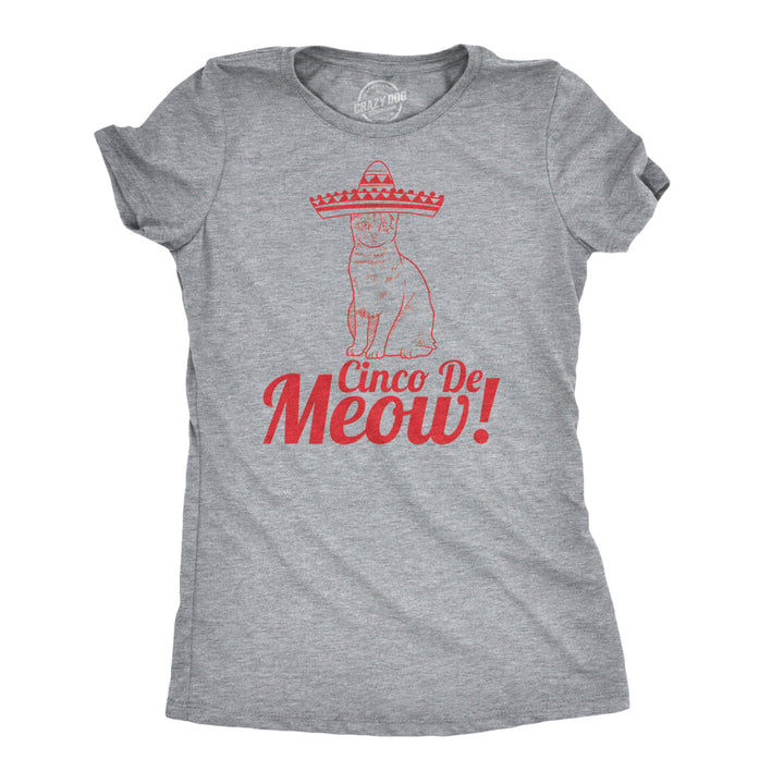 Womens Cinco De Meow Tshirt Funny Cat May 5 Mexico Sombrero Tequila Tee Image 1