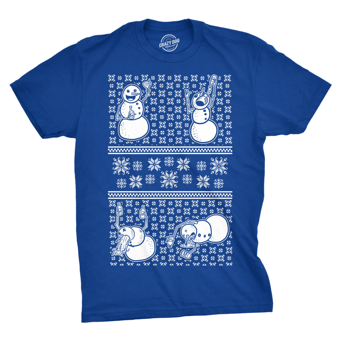Mens Drunk Snowmen T shirt Ugly Christmas Sweater Holiday Sarcastic Gift Graphic Image 1