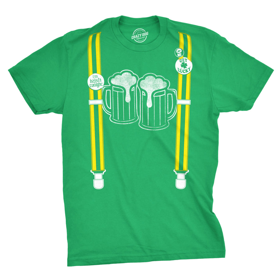 Mens Suspenders Beer Mugs Im Irish Saint Patricks Day St Patty Drinking T Shirt Image 1