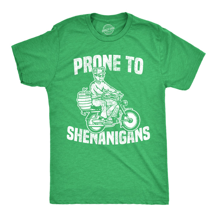 Mens Prone To Shenanigans T shirt Funny St Patricks Day Green Irish Parade Tee Image 1