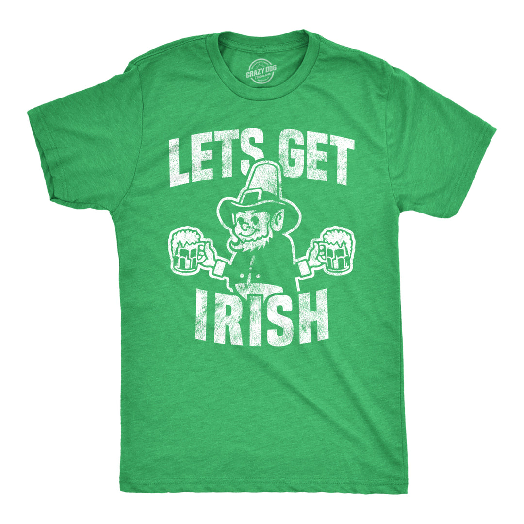 Mens Lets Get Irish T shirt Funny St Patricks Day Leprechaun Green Novelty Tee Image 1