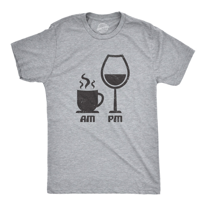 Mens AM Coffee PM Wine Tshirt Funny Drinking Tee Image 1