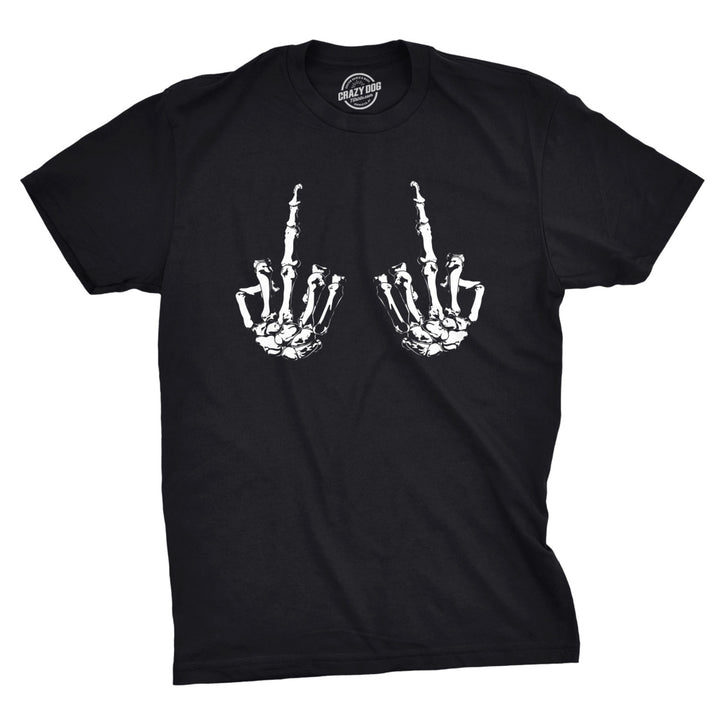 Mens Flipping The Bones Tshirt Funny Halloween Halloween Skeleton Hands Middle Finger Tee Image 1