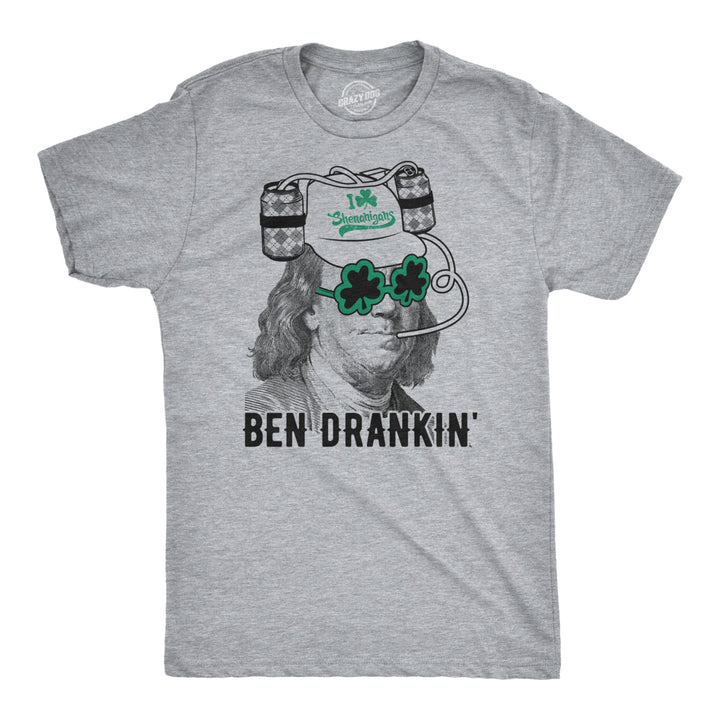 Mens Ben Drankin T Shirt Funny Saint Patricks Day Clover Beer Franklin Irish Tee Image 1