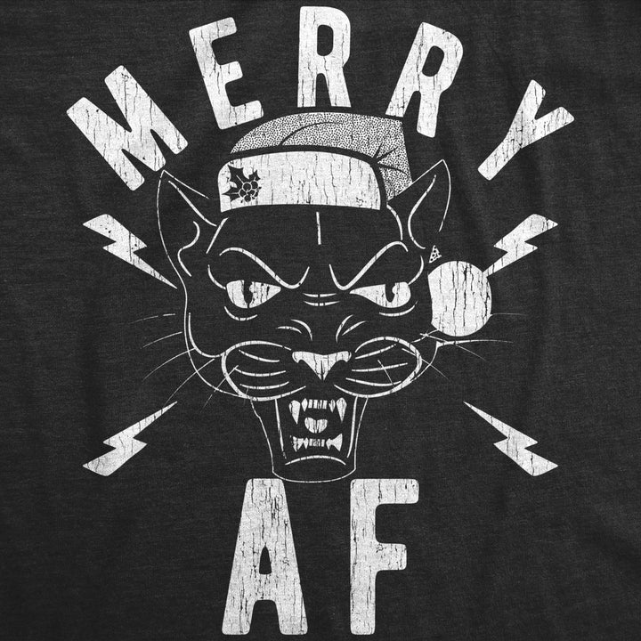 Mens Merry AF Tshirt Funny Christmas Santa Hat Cat Lover Novelty Graphic Tee Image 2