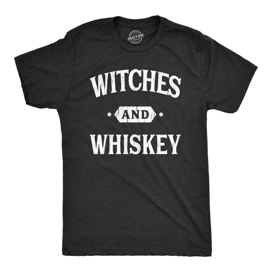 Mens Witches And Whiskey Tshirt Funny Halloween Drinking Tee Image 1