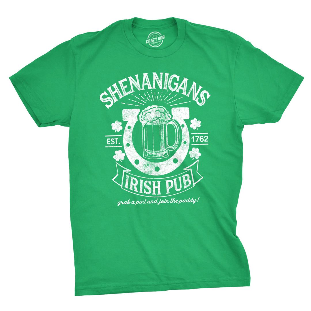 Mens Shenanigans Irish Pub T Shirt Funny Saint Patricks Day St Cool Drinking Tee Image 1