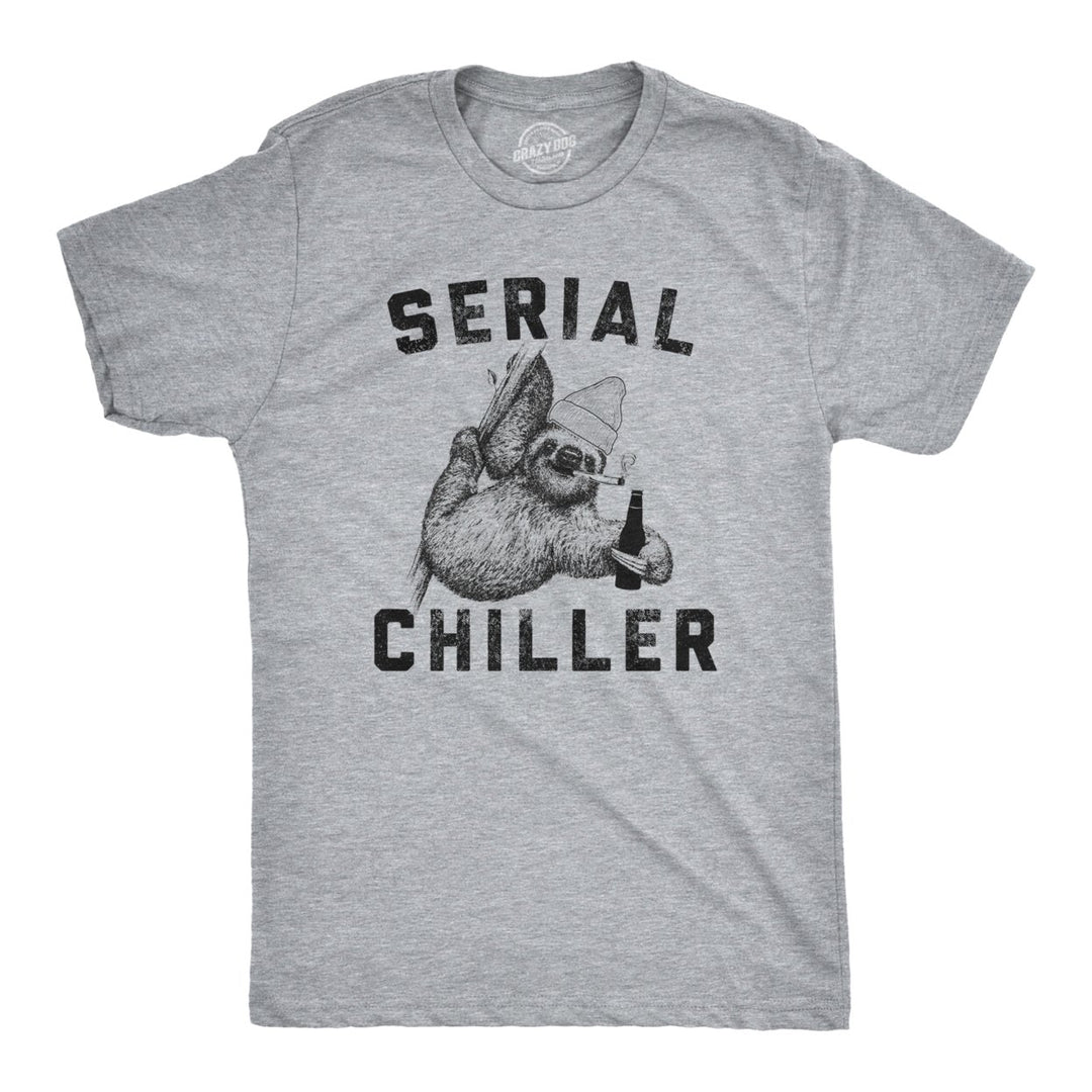 Mens Serial Chiller T Shirt Funny Lazy Sloth Face Stoner 420 Tee Weird Cool Tshirt Image 1