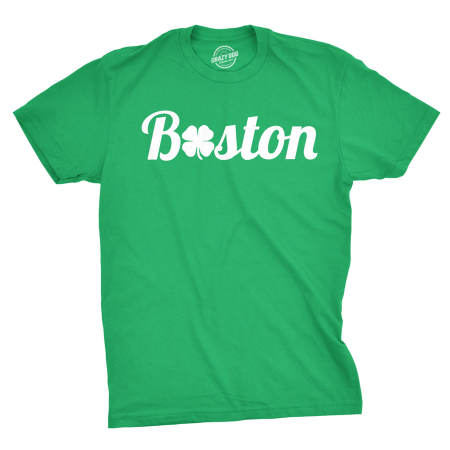 Mens Boston Cool Lucky Clover T Shirt Funny Saint St Patricks Day Tee For Guys Image 1