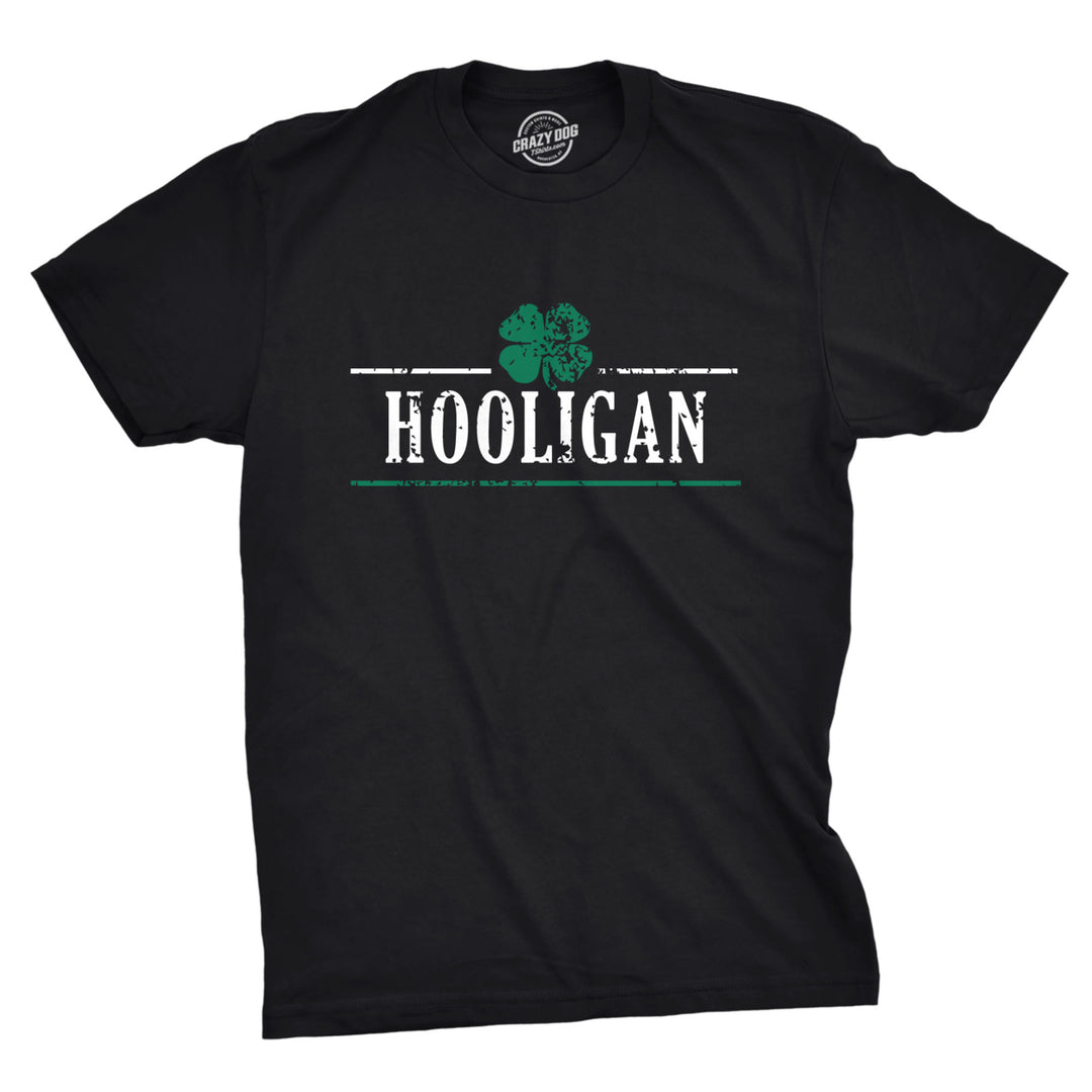 Mens Irish Clover Hooligan T Shirt Funny Saint Patricks Day Lucky Irish Tee Image 1