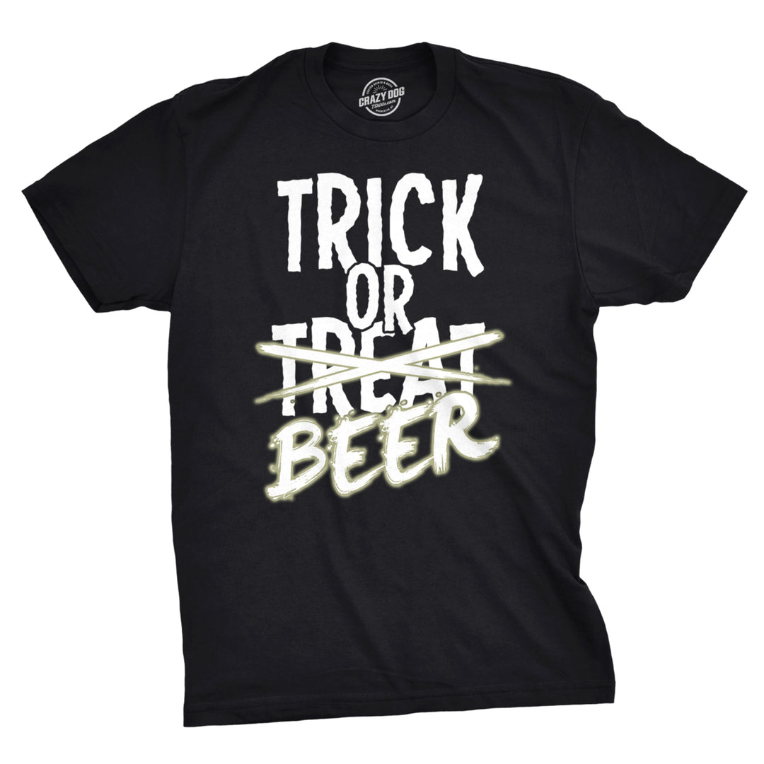 Mens Trick or Beer Glowing Shirt Funny Halloween Tshirt Glow In The Dark Tee Image 1