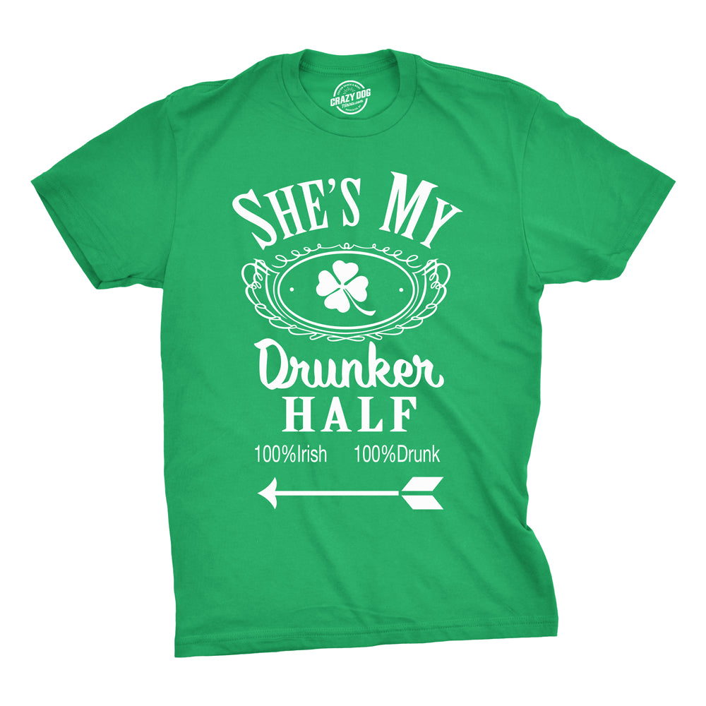 Shes My Drunker Half Funny Party Couple Pub Crawl Graphic Shamrock T Shirt Image 1