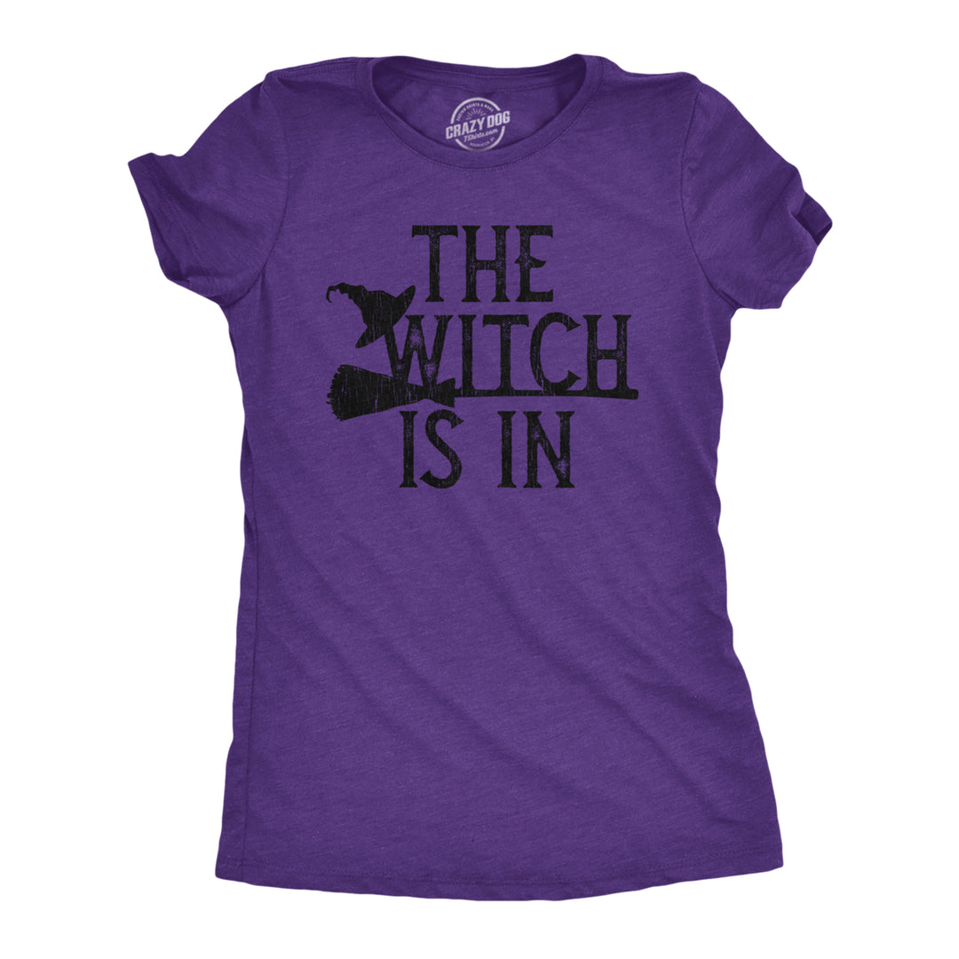 Womens The Witch Is In Tshirt Funny Halloween Broomstick Novelty Tee Image 1