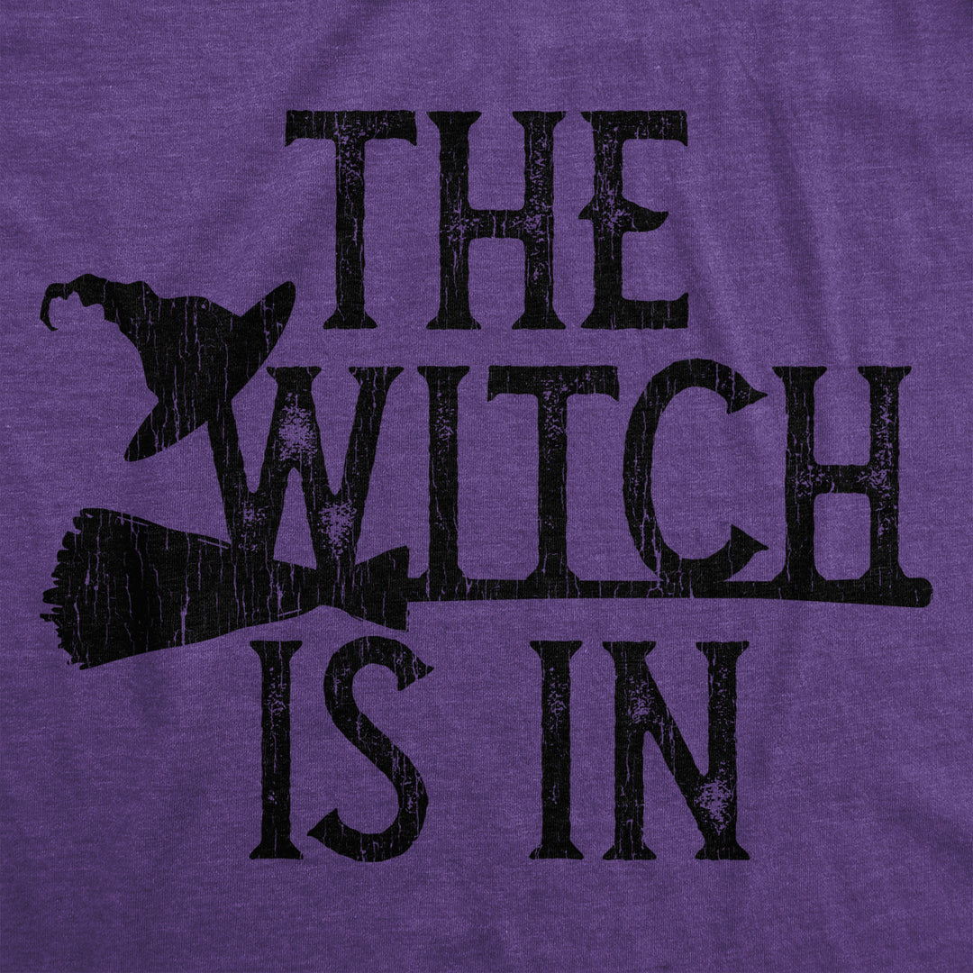 Womens The Witch Is In Tshirt Funny Halloween Broomstick Novelty Tee Image 2