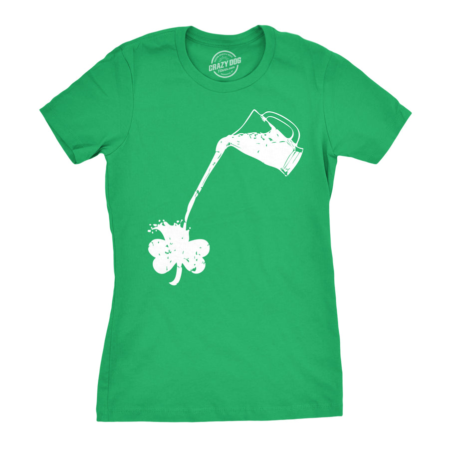 Womens Pouring Shamrock T-Shirt Funny Rainbow Drinking St Saint Patricks Day Tee Image 1