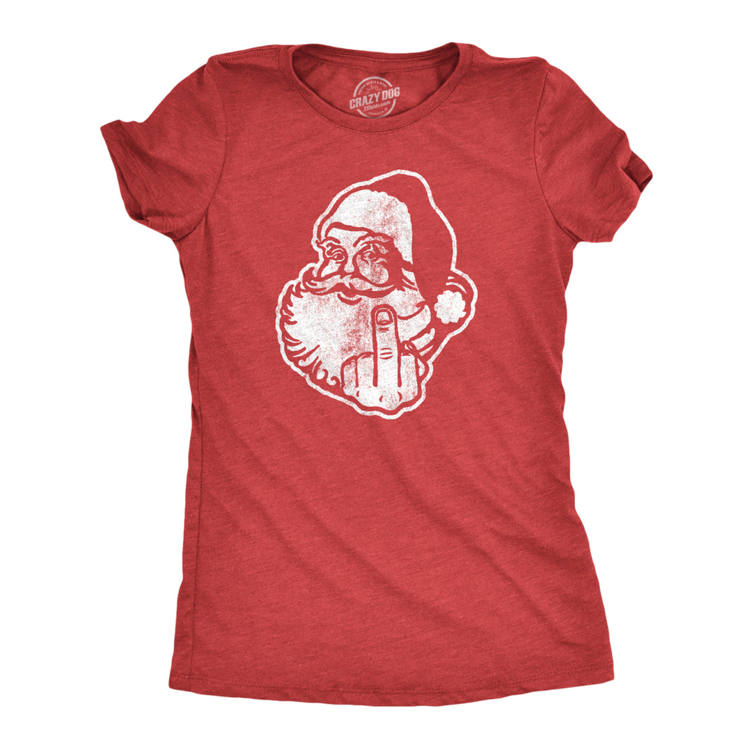 Womens Middle Finger Santa T shirt Funny Christmas Gift Offensive Graphic for Her Image 1