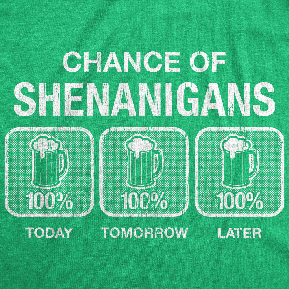 Womens 100% Chance Of Shenanigans Tshirt Funny St Patricks Day Drinking Tee Image 2