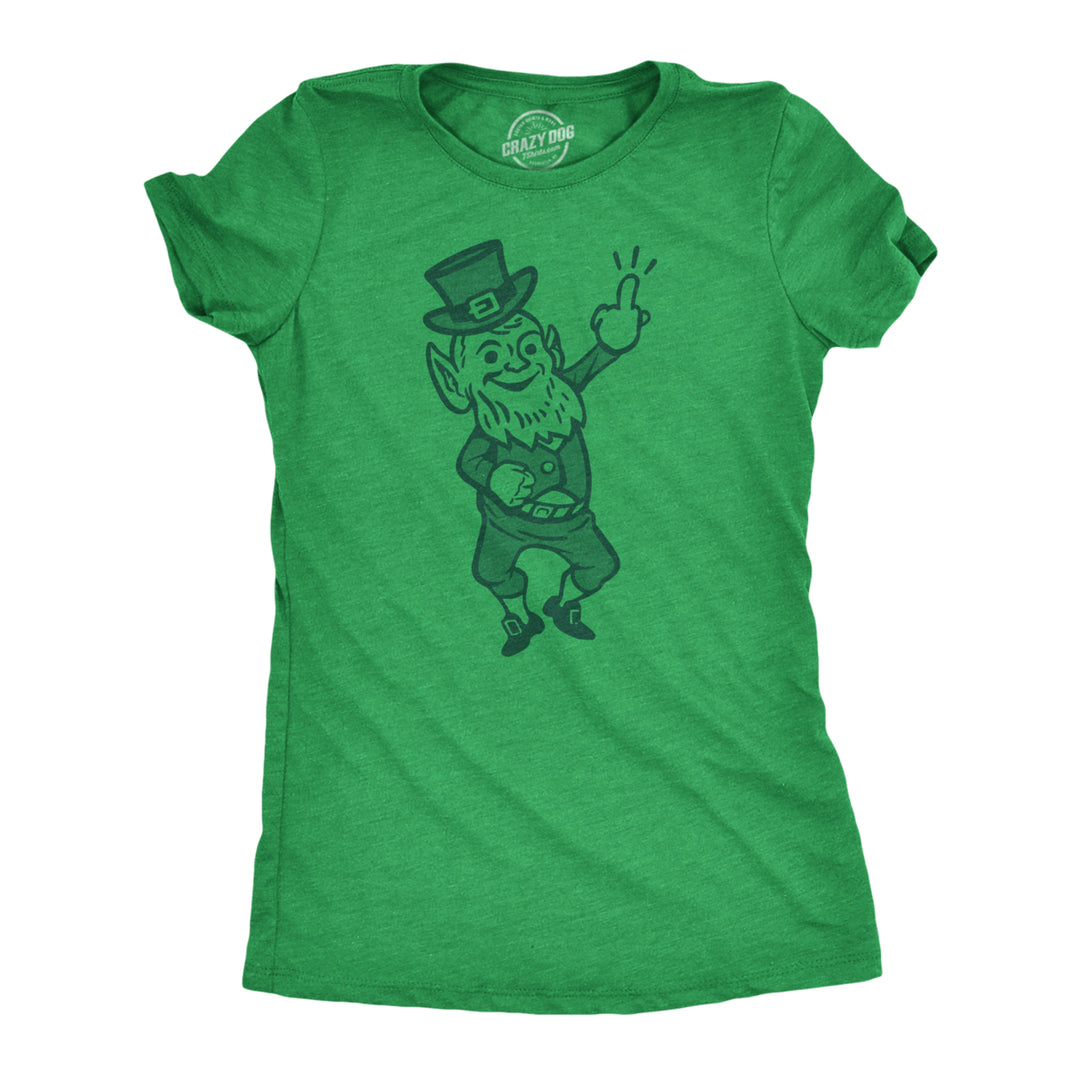 Womens Leprechaun Middle Finger Tshirt Funny St Patricks Day Graphic Novelty Tee Image 1