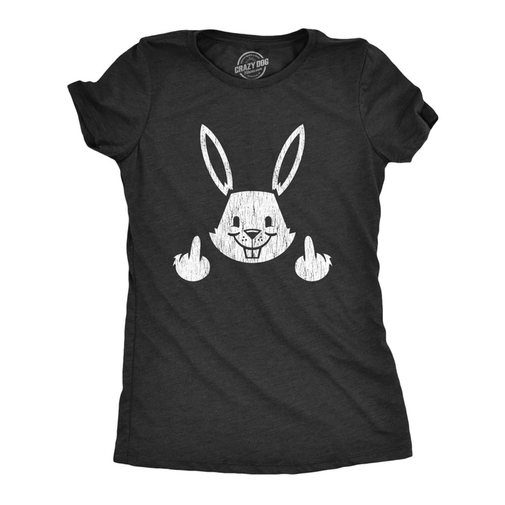 Womens Bunny Giving the Finger T shirt Funny Easter Graphic Cool Novelty Tee Image 1