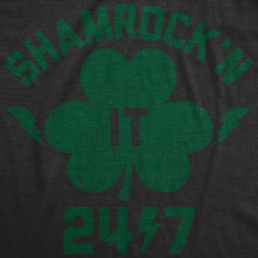 Womens Shamrockn It 24/7 T Shirt Funny Saint Patricks Day Irish Clover Lucky Tee Image 2