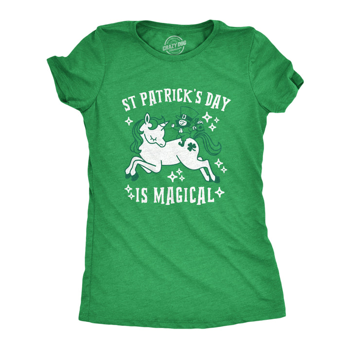 Womens Saint Patricks Day Is Magical T Shirt St Funny Leprechaun Unicorn Shirt Image 1