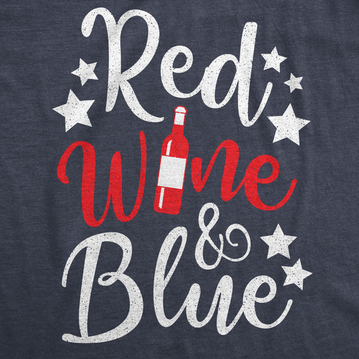 Womens Red Wine And Blue Tshirt Funny Patriotic USA Celebration Drinking Tee Image 2