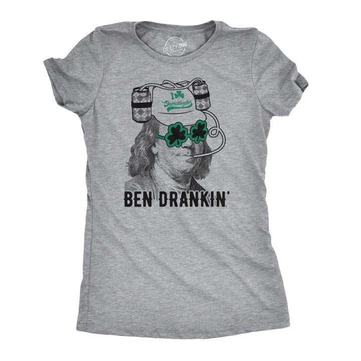 Womens Ben Drankin T Shirt Funny Saint Patricks Day Clover Beer Franklin Irish Image 1