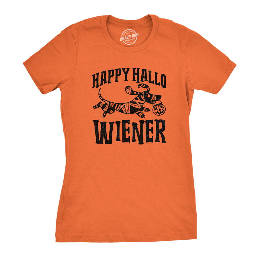 Womens Happy Hallo Wiener Tshirt Funny Halloween Dog Tee Image 1