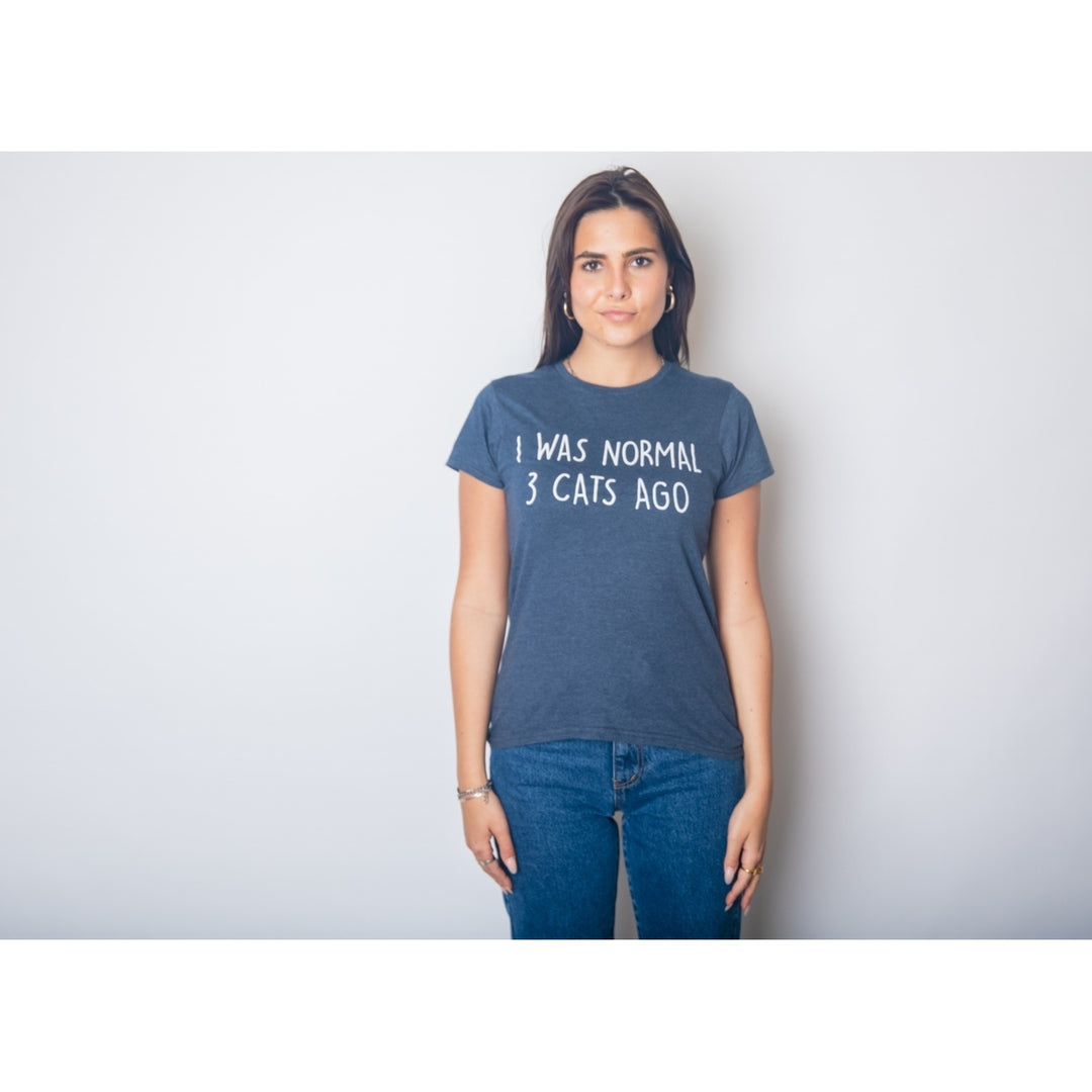 Womens I Was Normal 3 Cats Ago Tshirt Funny Crazy Kitty Lover Tee Image 4