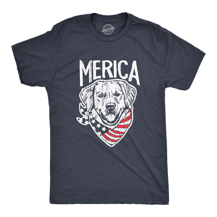 Mens Merica Dog Tshirt Funny USA Flag Bandana Pet Puppy Lover Tee Image 1