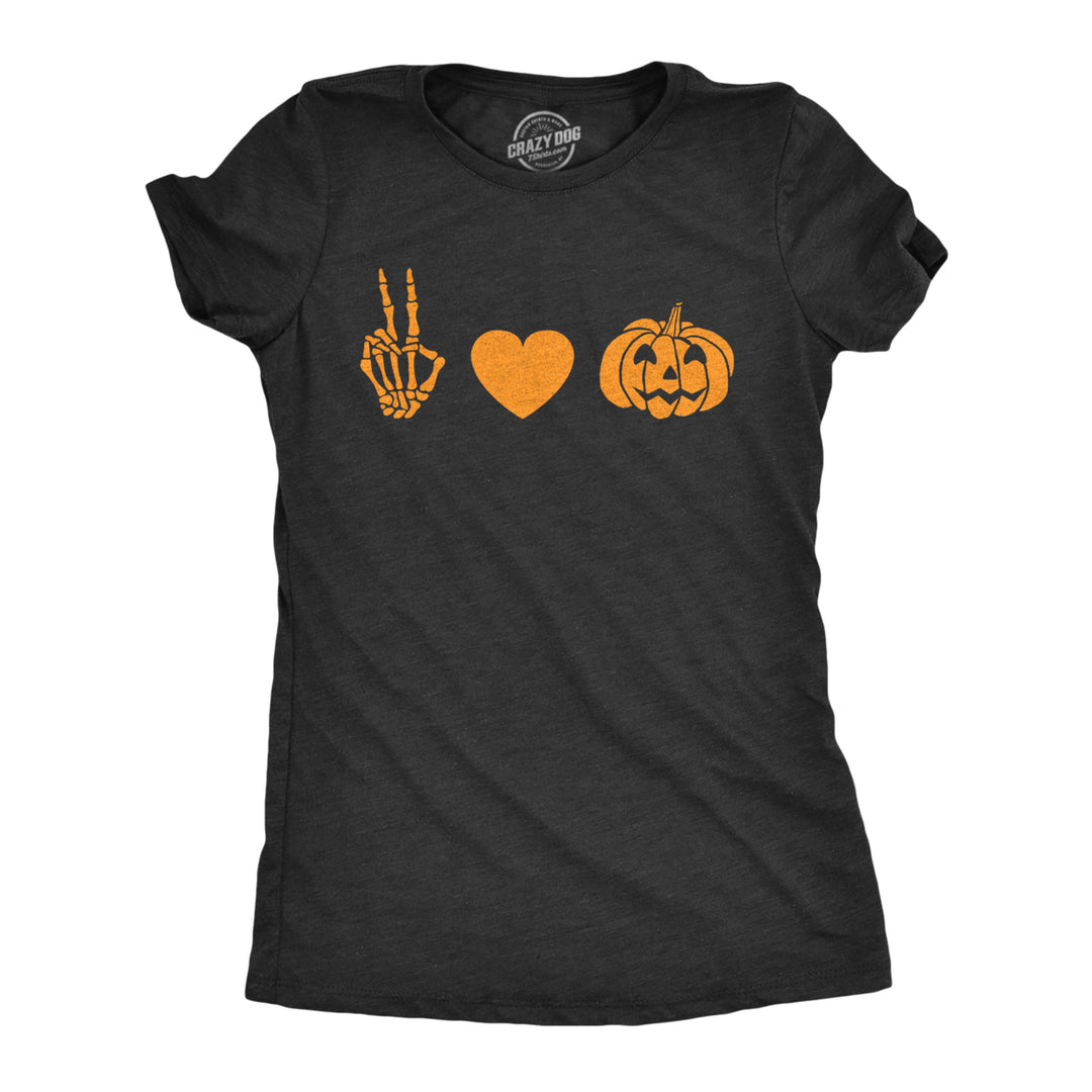 Womens Peace Love Jack O Lantern Tshirt Funny Halloween Party Graphic Novelty Tee Image 1