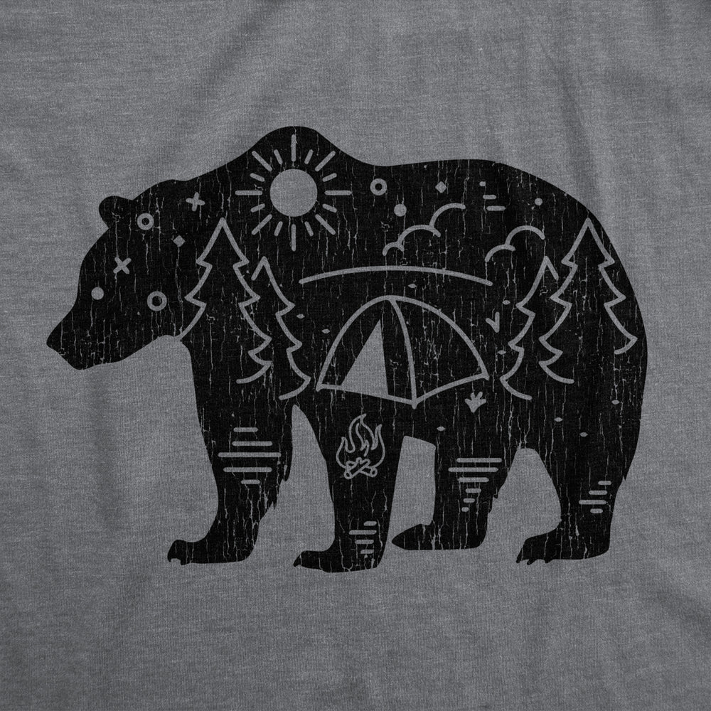 Mens Bear Camping Tshirt Cute Outdoor Adventure Nature Lover Tent Camping Hiking Tee Image 2