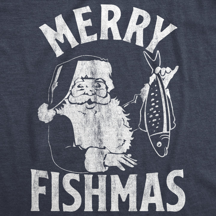 Mens Merry Fishmas Tshirt Funny Christmas Santa Claus Fishing Tee Image 2