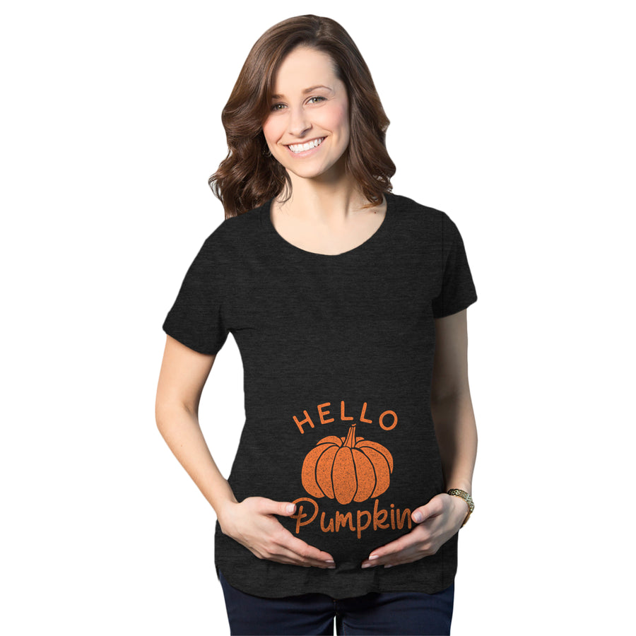 Maternity Hello Pumpkin Tshirt Funny Pregnancy Halloween Fall Autumn Lover Graphic Tee Image 1