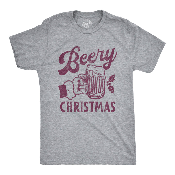 Mens Beery Christmas Tshirt Funny Holiday Xmas Beer Brew Graphic Tee Image 1